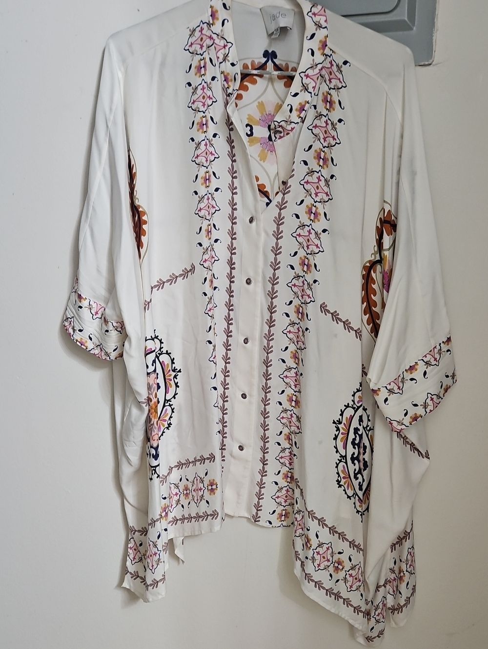 Jade White Button-Down Shirt with Pink and Brown Floral Print